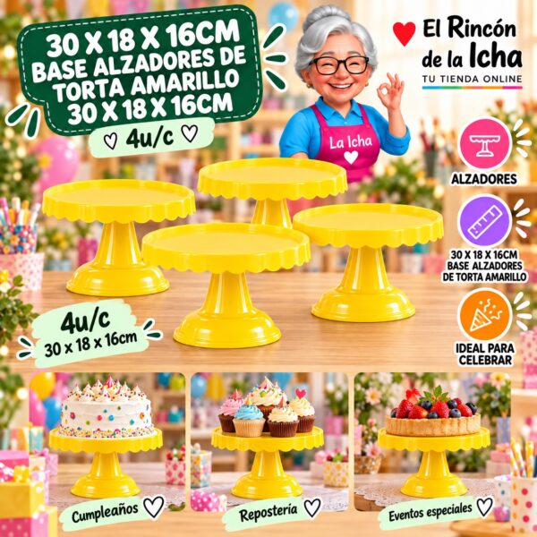 RI-0010880 30 X 18 X 16cm Base Alzadores De Torta Amarillo 30 X 18 X 16cm Feliz