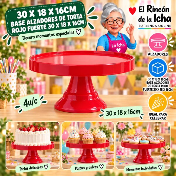 RI-0010883 30 X 18 X 16cm Base Alzadores De Torta Rojo Fuerte 30 X 18 X 16cm Feliz