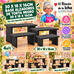 RI-0010884 30 X 18 X 16cm Base Alzadores De Torta Negro 30 X 18 X 16cm Feliz