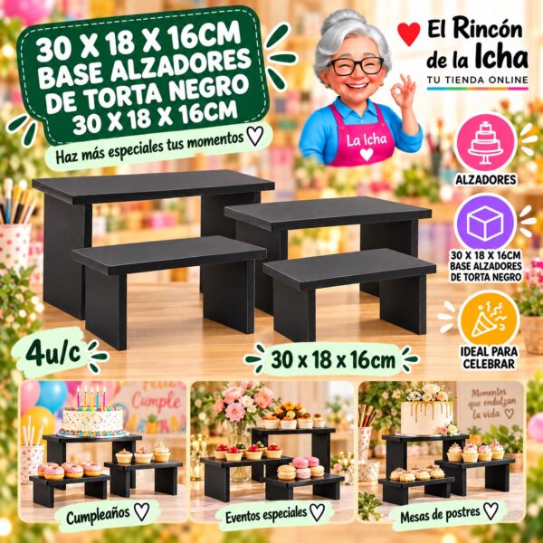 RI-0010884 30 X 18 X 16cm Base Alzadores De Torta Negro 30 X 18 X 16cm Feliz
