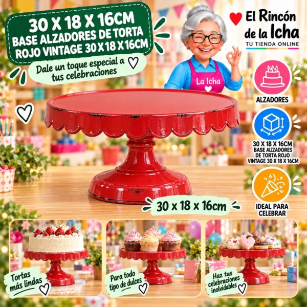 RI-0010886 30 X 18 X 16cm Base Alzadores De Torta Rojo Vintage 30 X 18 X 16cm Feliz