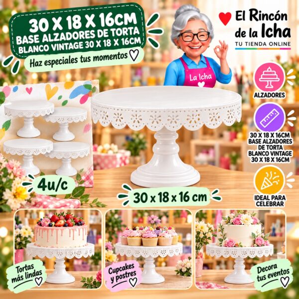 RI-0010888 30 X 18 X 16cm Base Alzadores De Torta Blanco Vintage 30 X 18 X 16cm Feliz