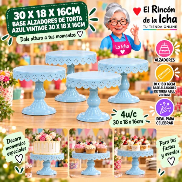 RI-0010889 30 X 18 X 16cm Base Alzadores De Torta Azul Vintage 30 X 18 X 16cm Feliz