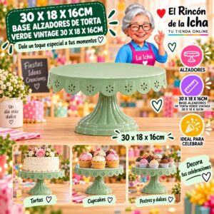 RI-0010891 30 X 18 X 16cm Base Alzadores De Torta Verde Vintage 30 X 18 X 16cm Feliz