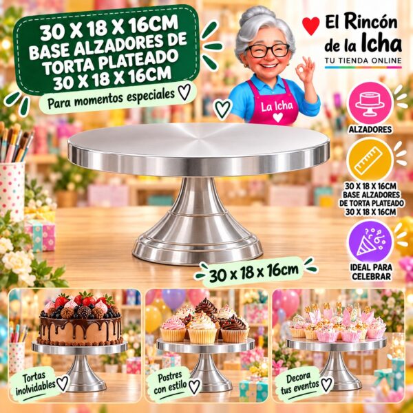 RI-0010893 30 X 18 X 16cm Base Alzadores De Torta Plateado 30 X 18 X 16cm Feliz