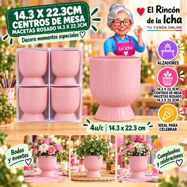 14.3 X 22.3cm Centros De Mesa Macetas Rosado 14.3 X 22.3cm Feliz