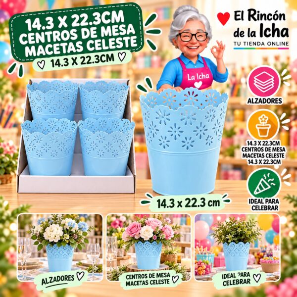 14.3 X 22.3cm Centros De Mesa Macetas Celeste 14.3 X 22.3cm Feliz
