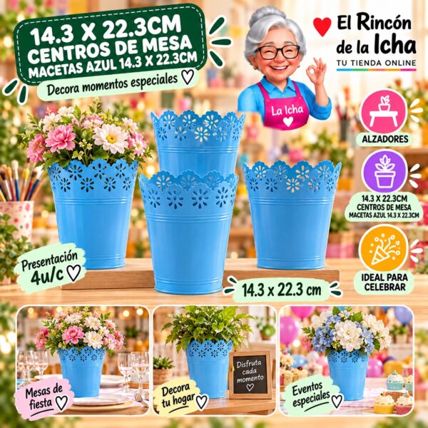 14.3 X 22.3cm Centros De Mesa Macetas Azul 14.3 X 22.3cm Feliz
