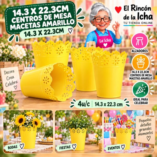 14.3 X 22.3cm Centros De Mesa Macetas Amarillo 14.3 X 22.3cm Feliz
