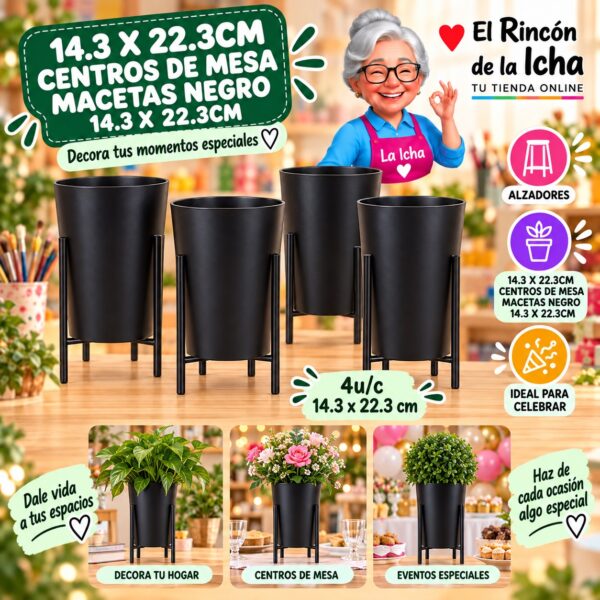 14.3 X 22.3cm Centros De Mesa Macetas Negro 14.3 X 22.3cm Feliz