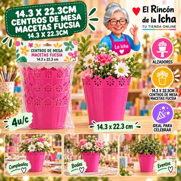RI-0010904 14.3 X 22.3cm Centros De Mesa Macetas Fucsia 14.3 X 22.3cm Feliz