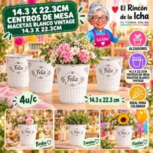 RI-0010907 14.3 X 22.3cm Centros De Mesa Macetas Blanco Vintage 14.3 X 22.3cm Feliz