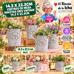RI-0010909 14.3 X 22.3cm Centros De Mesa Macetas Gris Vintage 14.3 X 22.3cm Feliz