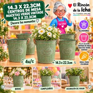 RI-0010910 14.3 X 22.3cm Centros De Mesa Macetas Verde Vintage 14.3 X 22.3cm Feliz