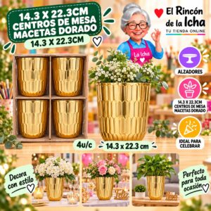 RI-0010911 14.3 X 22.3cm Centros De Mesa Macetas Dorado 14.3 X 22.3cm Feliz