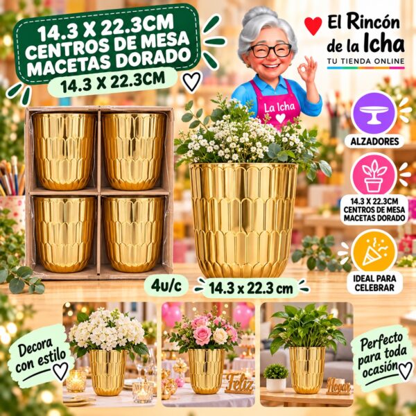 14.3 X 22.3cm Centros De Mesa Macetas Dorado 14.3 X 22.3cm Feliz