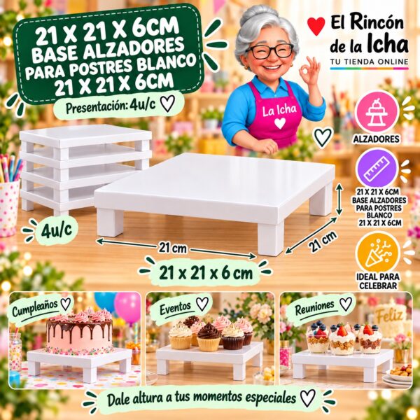 21 X 21 X 6cm Base Alzadores Para Postres Blanco 21 X 21 X 6cm Feliz