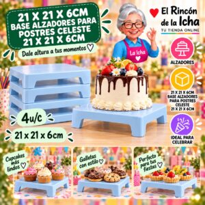 RI-0010915 21 X 21 X 6cm Base Alzadores Para Postres Celeste 21 X 21 X 6cm Feliz