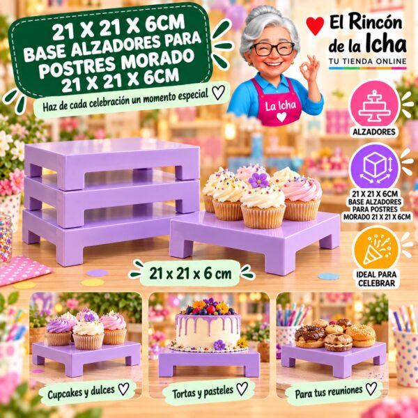 21 X 21 X 6cm Base Alzadores Para Postres Morado 21 X 21 X 6cm Feliz