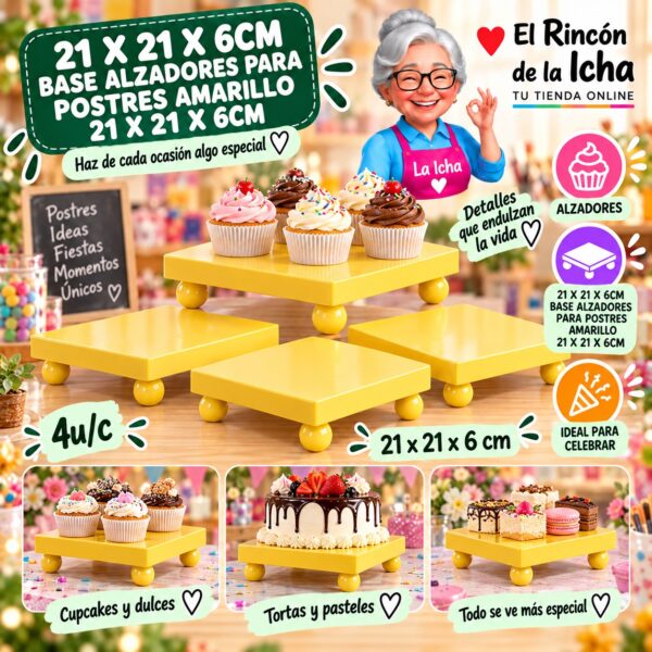 21 X 21 X 6cm Base Alzadores Para Postres Amarillo 21 X 21 X 6cm Feliz