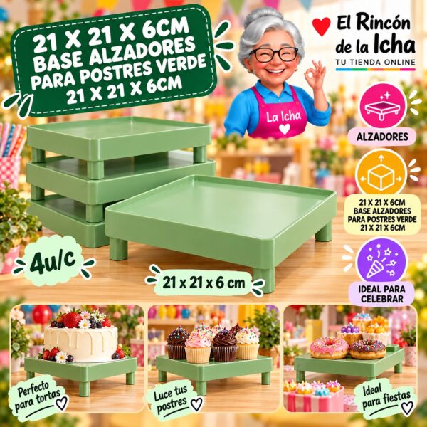 21 X 21 X 6cm Base Alzadores Para Postres Verde 21 X 21 X 6cm Feliz
