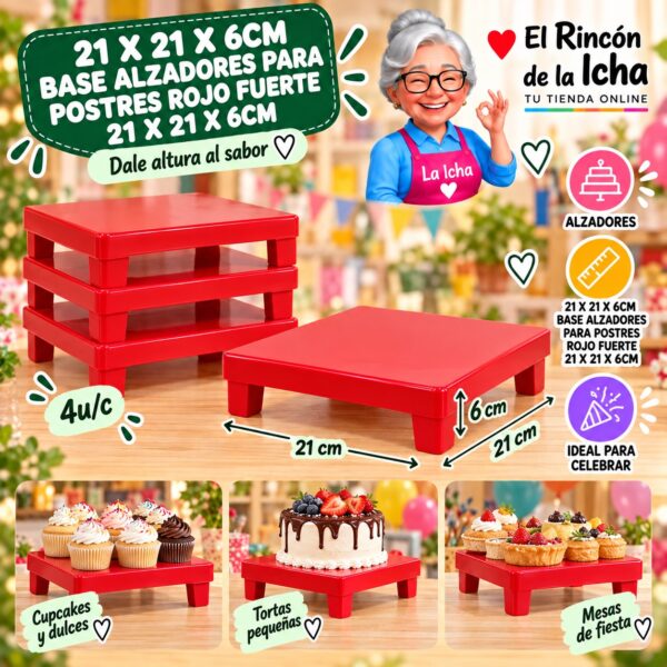 RI-0010921 21 X 21 X 6cm Base Alzadores Para Postres Rojo Fuerte 21 X 21 X 6cm Feliz