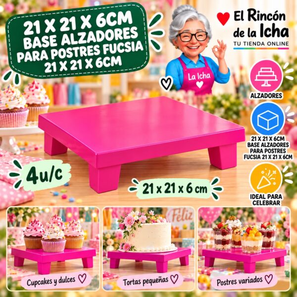 RI-0010923 21 X 21 X 6cm Base Alzadores Para Postres Fucsia 21 X 21 X 6cm Feliz