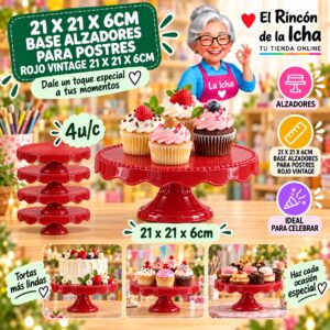 RI-0010924 21 X 21 X 6cm Base Alzadores Para Postres Rojo Vintage 21 X 21 X 6cm Feliz