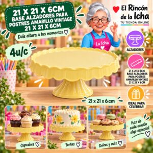 RI-0010925 21 X 21 X 6cm Base Alzadores Para Postres Amarillo Vintage 21 X 21 X 6cm Feliz