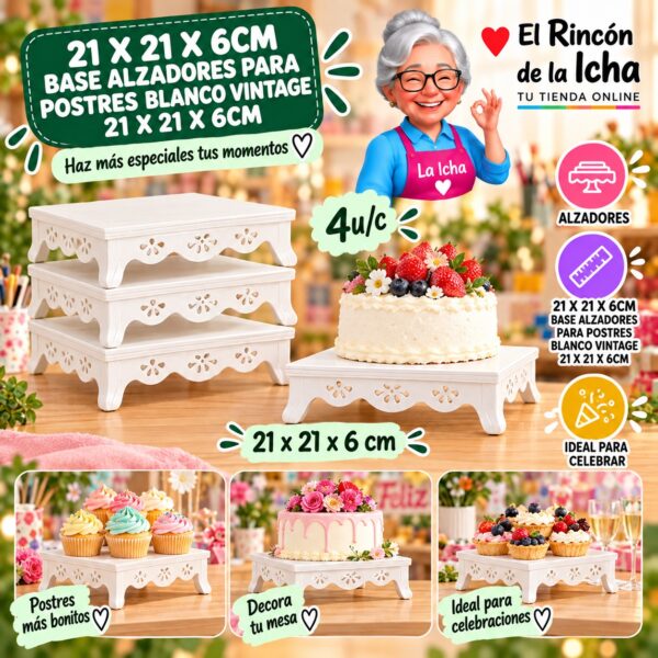 RI-0010926 21 X 21 X 6cm Base Alzadores Para Postres Blanco Vintage 21 X 21 X 6cm Feliz
