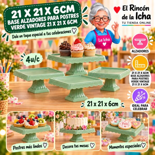 RI-0010929 21 X 21 X 6cm Base Alzadores Para Postres Verde Vintage 21 X 21 X 6cm Feliz