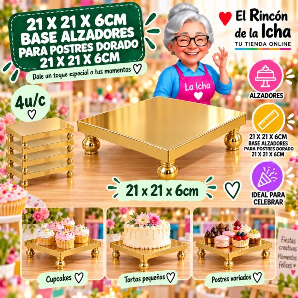 RI-0010930 21 X 21 X 6cm Base Alzadores Para Postres Dorado 21 X 21 X 6cm Feliz