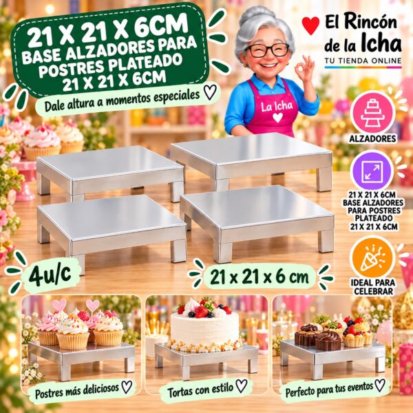 RI-0010931 21 X 21 X 6cm Base Alzadores Para Postres Plateado 21 X 21 X 6cm Feliz