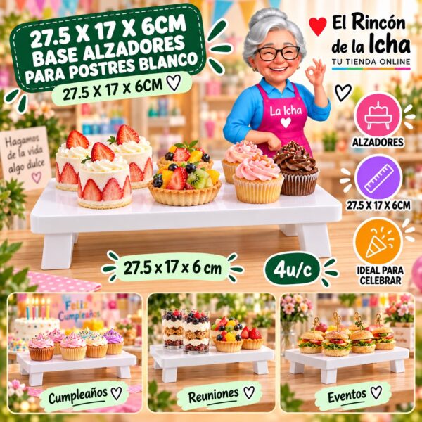 RI-0010932 27.5 X 17 X 6cm Base Alzadores Para Postres Blanco 27.5 X 17 X 6cm Feliz
