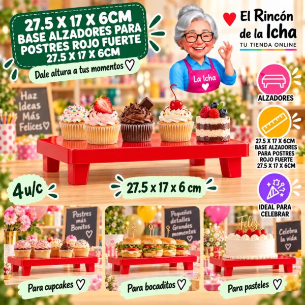 RI-0010940 27.5 X 17 X 6cm Base Alzadores Para Postres Rojo Fuerte 27.5 X 17 X 6cm Feliz