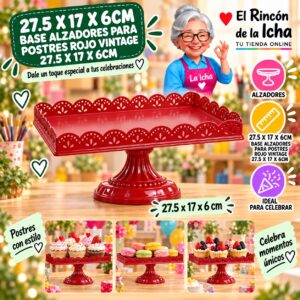 27.5 X 17 X 6cm Base Alzadores Para Postres Rojo Vintage 27.5 X 17 X 6cm Feliz