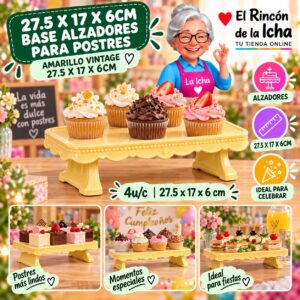 27.5 X 17 X 6cm Base Alzadores Para Postres Amarillo Vintage 27.5 X 17 X 6cm Feliz