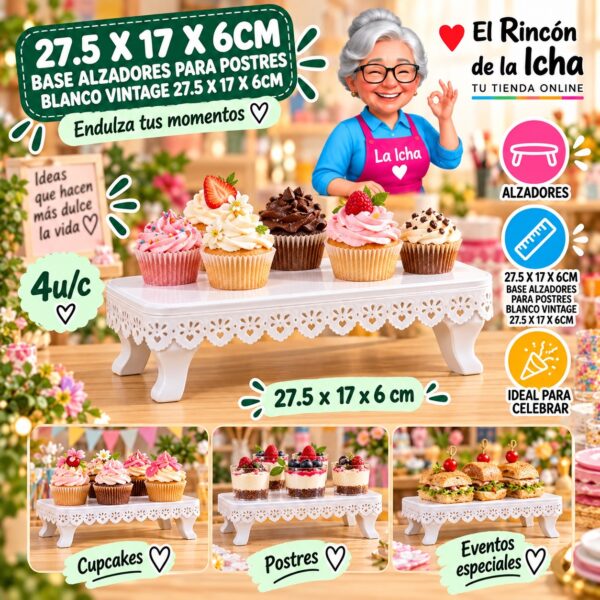 RI-0010945 27.5 X 17 X 6cm Base Alzadores Para Postres Blanco Vintage 27.5 X 17 X 6cm Feliz