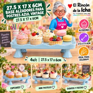 27.5 X 17 X 6cm Base Alzadores Para Postres Azul Vintage 27.5 X 17 X 6cm Feliz