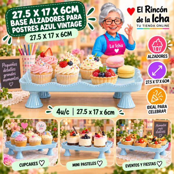 RI-0010946 27.5 X 17 X 6cm Base Alzadores Para Postres Azul Vintage 27.5 X 17 X 6cm Feliz