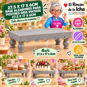 27.5 X 17 X 6cm Base Alzadores Para Postres Gris Vintage 27.5 X 17 X 6cm Feliz