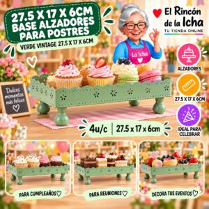 27.5 X 17 X 6cm Base Alzadores Para Postres Verde Vintage 27.5 X 17 X 6cm Feliz