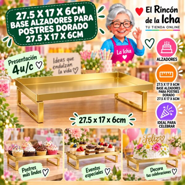 RI-0010949 27.5 X 17 X 6cm Base Alzadores Para Postres Dorado 27.5 X 17 X 6cm Feliz