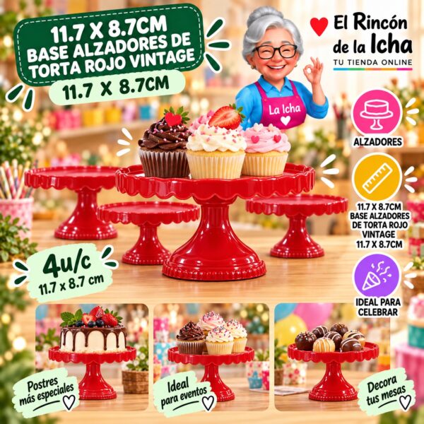 RI-0010962 11.7 X 8.7cm Base Alzadores De Torta Rojo Vintage 11.7 X 8.7cm Feliz