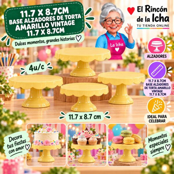 RI-0010963 11.7 X 8.7cm Base Alzadores De Torta Amarillo Vintage 11.7 X 8.7cm Feliz