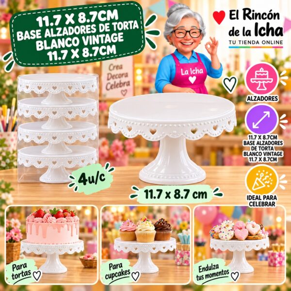 RI-0010964 11.7 X 8.7cm Base Alzadores De Torta Blanco Vintage 11.7 X 8.7cm Feliz