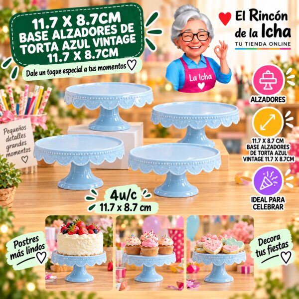 RI-0010965 11.7 X 8.7cm Base Alzadores De Torta Azul Vintage 11.7 X 8.7cm Feliz