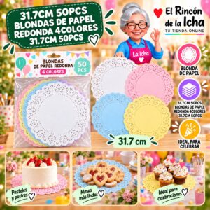31.7cm 50pcs Blondas De Papel Redonda 4colores 31.7cm 50pcs Feliz