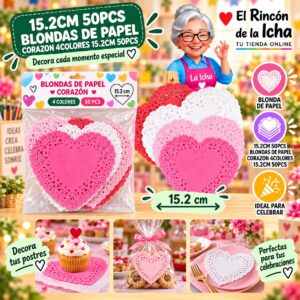 15.2cm 50pcs Blondas De Papel Corazon 4colores 15.2cm 50pcs Feliz