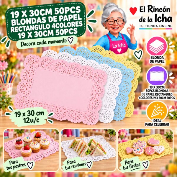RI-0010980 19 X 30cm 50pcs Blondas De Papel Rectangulo 4colores 19 X 30cm 50pcs Feliz